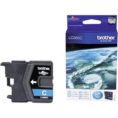 Black-Cyan ink cartridge, Brother brand, Model LC985C, with packaging, compatible with models DCP-J125, MFC-J220, etc.