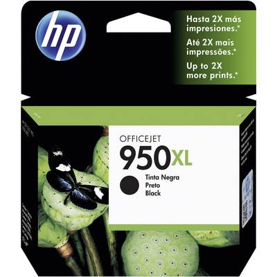'HP OfficeJet 950XL' printer cartridge, black ink. Packaging featuring an image of a butterfly motif on green leaves.