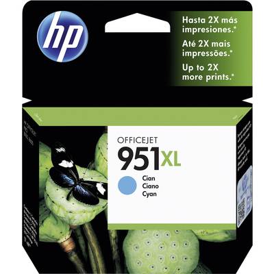 HP 951XL Cyan Printer Cartridge for OfficeJet, packaging shows product information and promises up to 2 times more prints.
