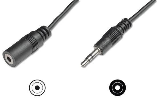 Digitus AK-510200-015-S Jack Audio/phono Cable [1x Jack plug 3.5 mm - 1x Jack socket 3.5 mm] 1.50 m Black Single shield,-2