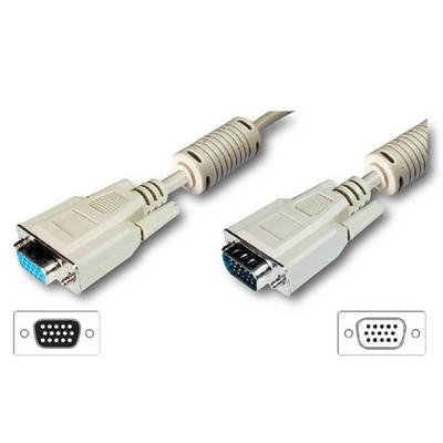 Digitus VGA Cable extension VGA 15-pin plug, VGA 15-pin socket 5.00 m Grey AK-310203-050-E screwable, incl. ferrite core-4