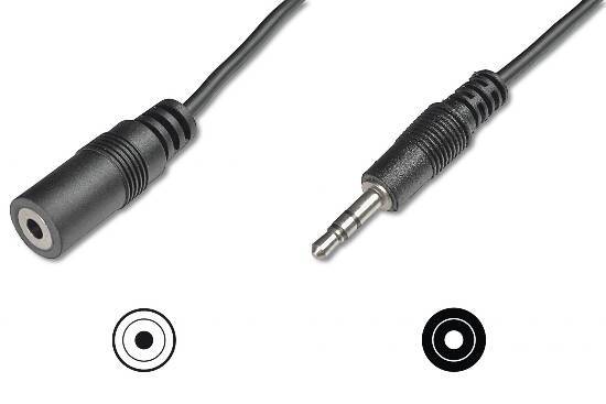 Digitus AK-510200-030-S Jack Audio/phono Cable [1x Jack plug 3.5 mm - 1x Jack socket 3.5 mm] 2.50 m Black Single shield,-2