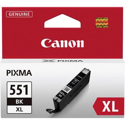 Canon 551 BK XL Ink Cartridge for PIXMA Printers, in black colour, packaged in a red box with 'Genuine' label.