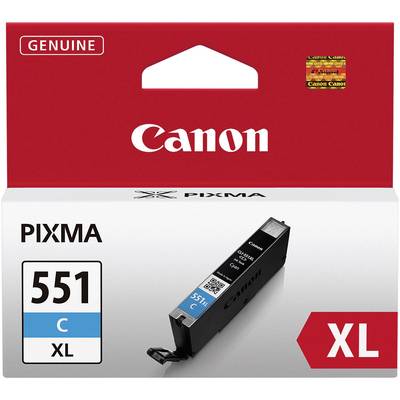 Canon PIXMA 551C XL ink cartridge in Cyan, packaged in a red and white box with Canon logo.