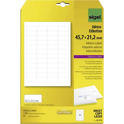               Sigel address labels, LA315 / N/A / 1200 pc(s)N/A, suitable for Ink-jet, laser, copy