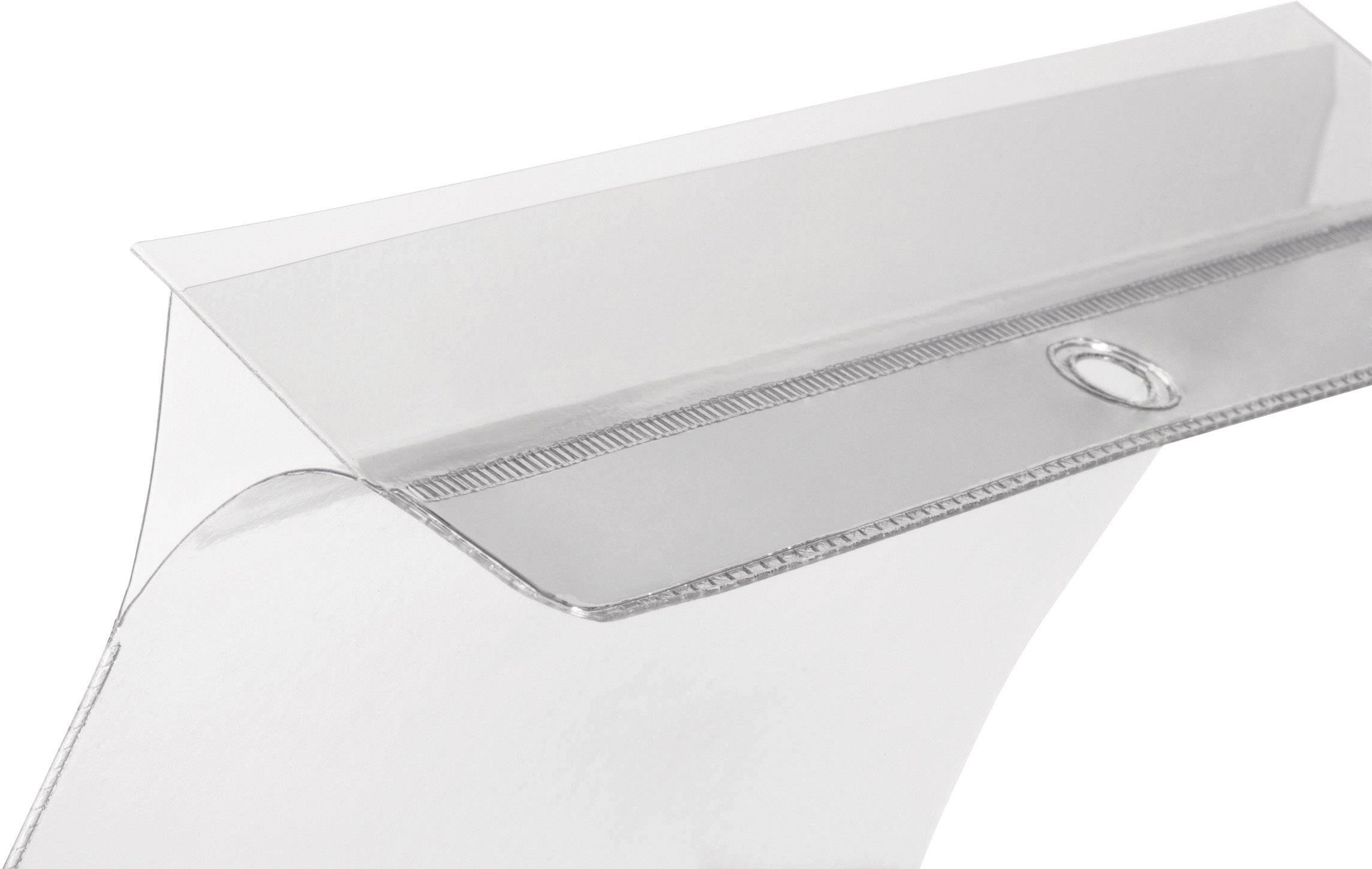 A transparent plastic cable trunking with cover and mounting hole. Suitable for neat cable management along walls.