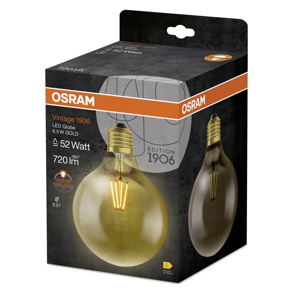OSRAM 4058075809406 LED (monochrome) EEC E (A - G) E-27 Globe shape 6.5 W = 55 W Warm white (Ø x L) 125 mm x 168 mm 1 pc-4