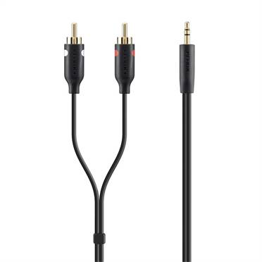 Belkin F3Y116bt2M RCA / Jack Audio/phono Cable [2x RCA plug (phono) - 1x Jack plug 3.5 mm] 2.00 m Black gold plated conn-1