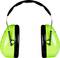 Green ear defenders with a black headband that protect against noise.