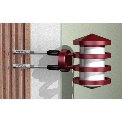 A red facade anchor secures a balcony railing to a wall with screws. Suitable for concrete and brick constructions.