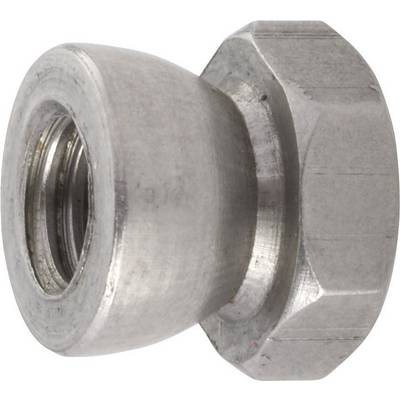 A silver metal hexagon dome nut. It has a closed, dome-shaped end and internal threading.