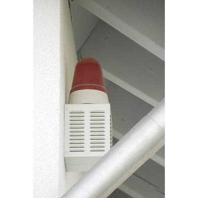 Red warning light on a building wall to alert of hazards or intruders.