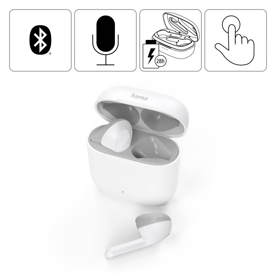 Hama In-ear headphones Bluetooth® (1075101) Stereo White Headset, Touch control Phone-1