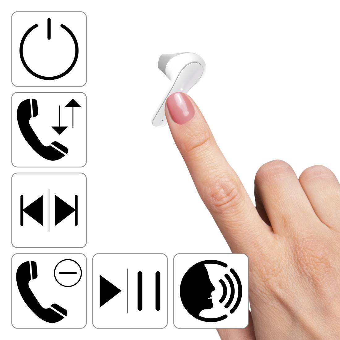 Hama In-ear headphones Bluetooth® (1075101) Stereo White Headset, Touch control Phone-2