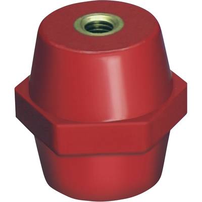 Red, cone-shaped component with a metal opening at the top, similar to a nut, used for fastening or as a protective part.
