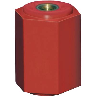 A red, hexagonal metal modulator with a circular top.