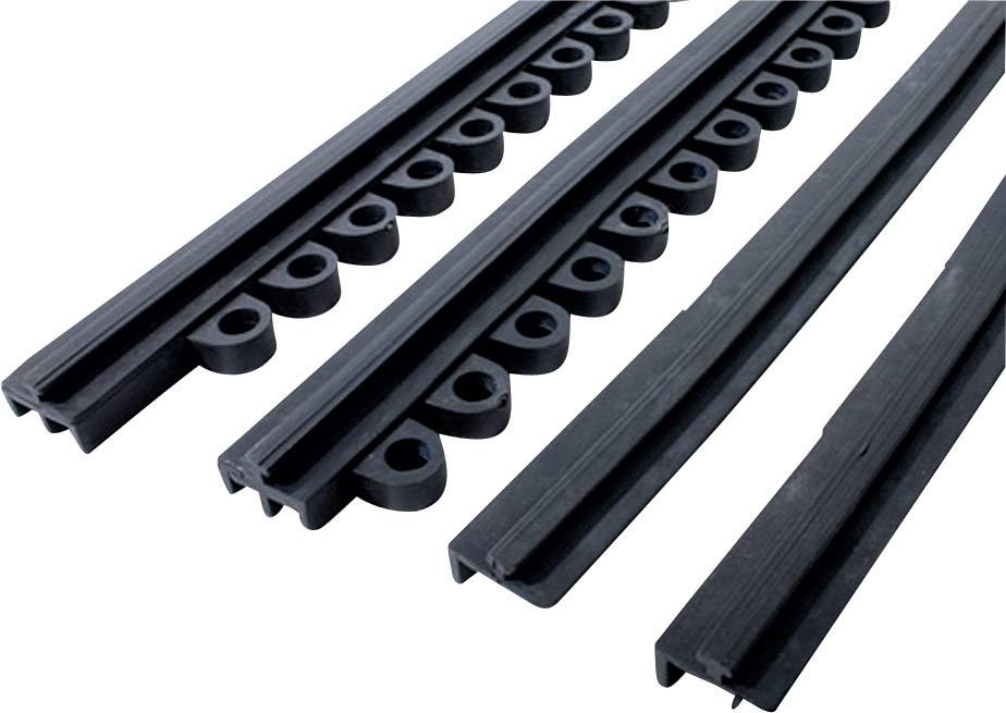 Four black rubber sealing profiles with different shapes are laid side by side. Suitable for various sealing applications.