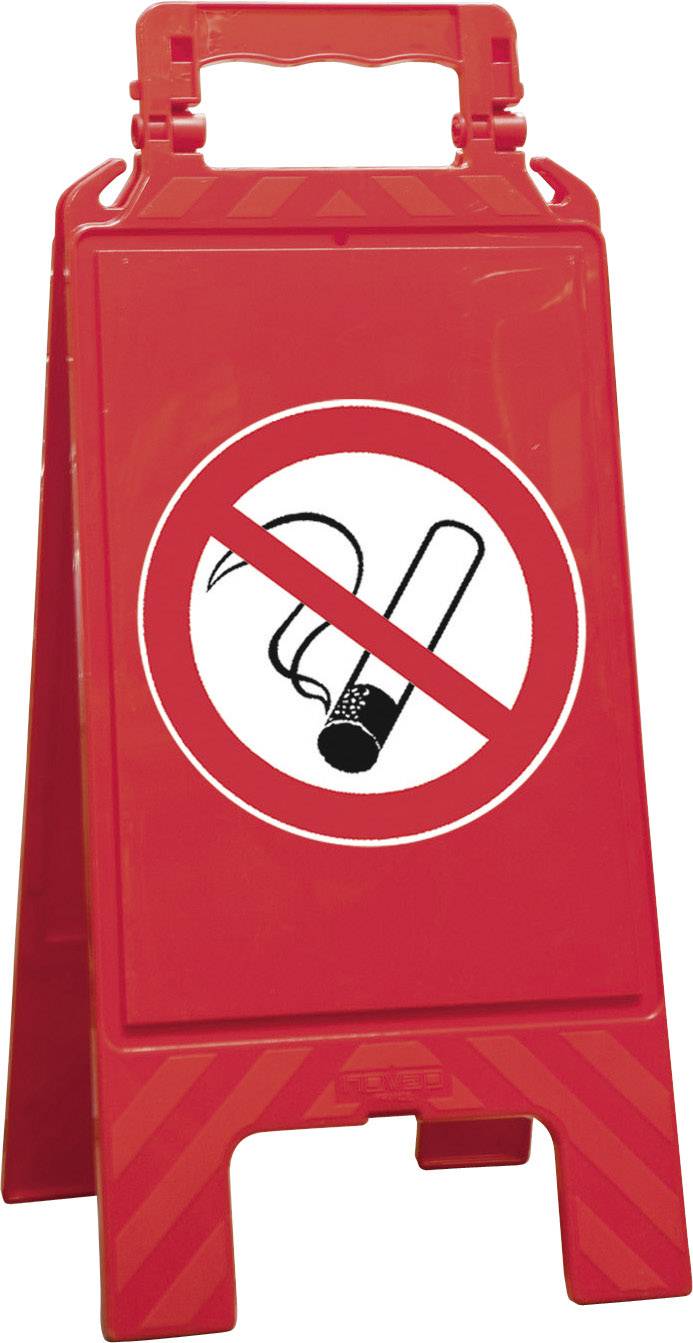 Red sign with a crossed-out cigarette symbol, indicating a no-smoking area.