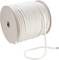 A large, white cord wound around a round cardboard spool with a loose end, suitable for craft projects or decoration.