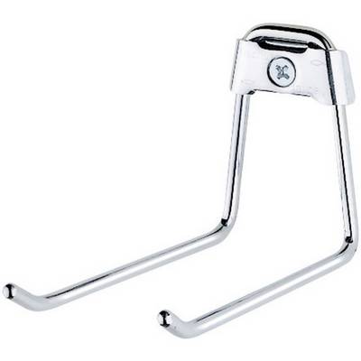 A chrome-plated double hook with wall mounting, suitable for hanging items such as towels or coats.