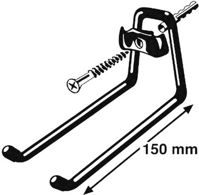 Metal hook, 150 mm in length, including a screw for wall mounting. Ideal for attaching items to the wall.