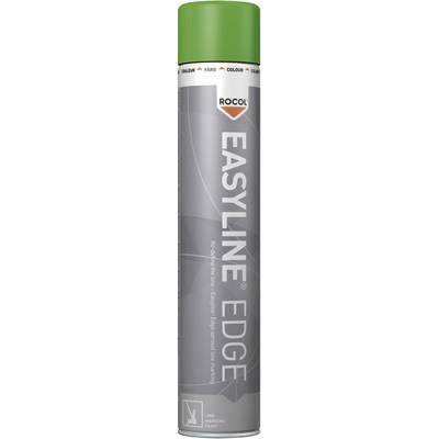 A green aerosol can label from the 'ROCOL' brand with the product name 'EASYLINE EDGE' for marking paint, used for line marking.