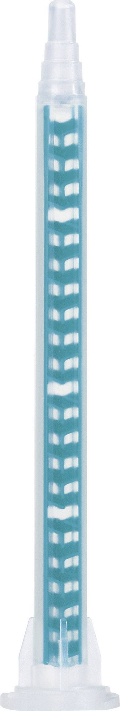 A transparent mixing attachment with a blue-white spiral interior, used for evenly mixing liquids.