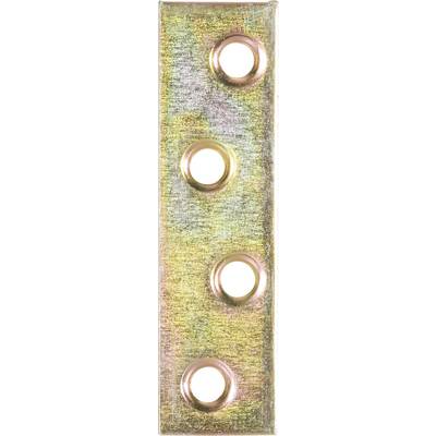 Metal plate with four holes in a vertical row. Surface texture is textured, with a shimmering, golden finish.