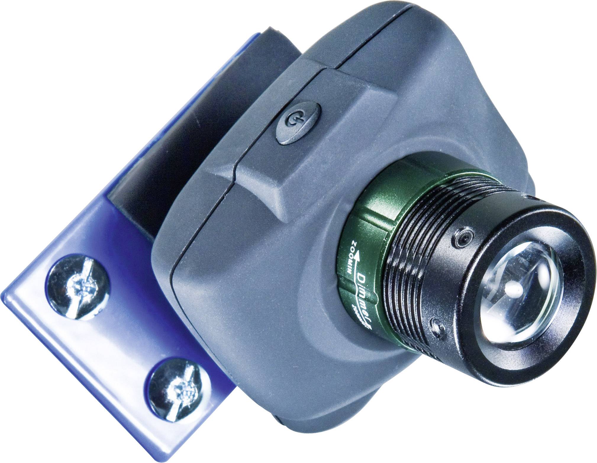 Digital microscope camera at an angled view, with a green lens and black casing mounted on a blue stand.