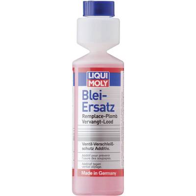Bottle of 'LIQUI MOLY Lead Replacement' with multilingual inscription: 'Valve Wear Protection Additive'. Note 'Made in Germany'.