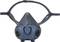 Respirator mask with headband and exhalation valve, dark grey.