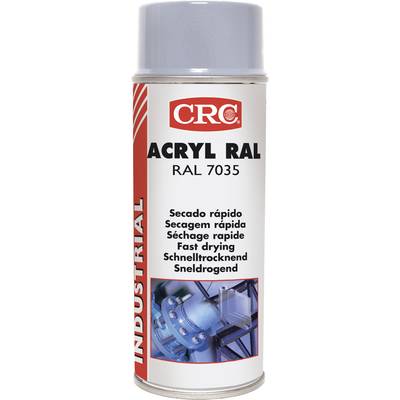 Spray can with the inscription 'ACRYL RAL 7035 Quick Drying'. Contains colour representation and text in multiple languages.