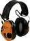 A pair of orange-black noise-reduction headphones, suitable for use during sports or hunting activities.