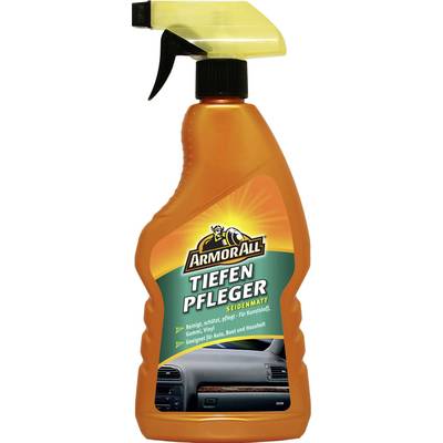Bottle of a dashboard cleaner with the label 'Armor All Deep Cleaner'. Cleaning product for cars, suitable for plastic surfaces.