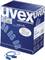 Blue cardboard box with white lettering 'uvex x-fit', contains earplugs. Image of earplugs on the box.