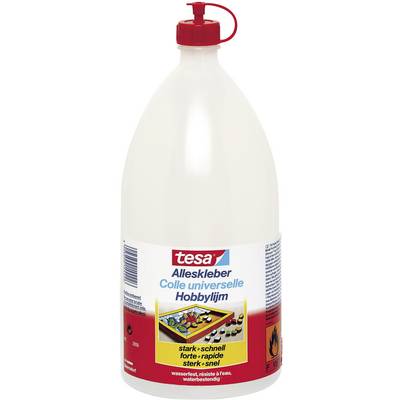 Large bottle with a red lid and tesa logo. On the label it says 'All-purpose adhesive' for various applications. Suitable for hobby purposes.