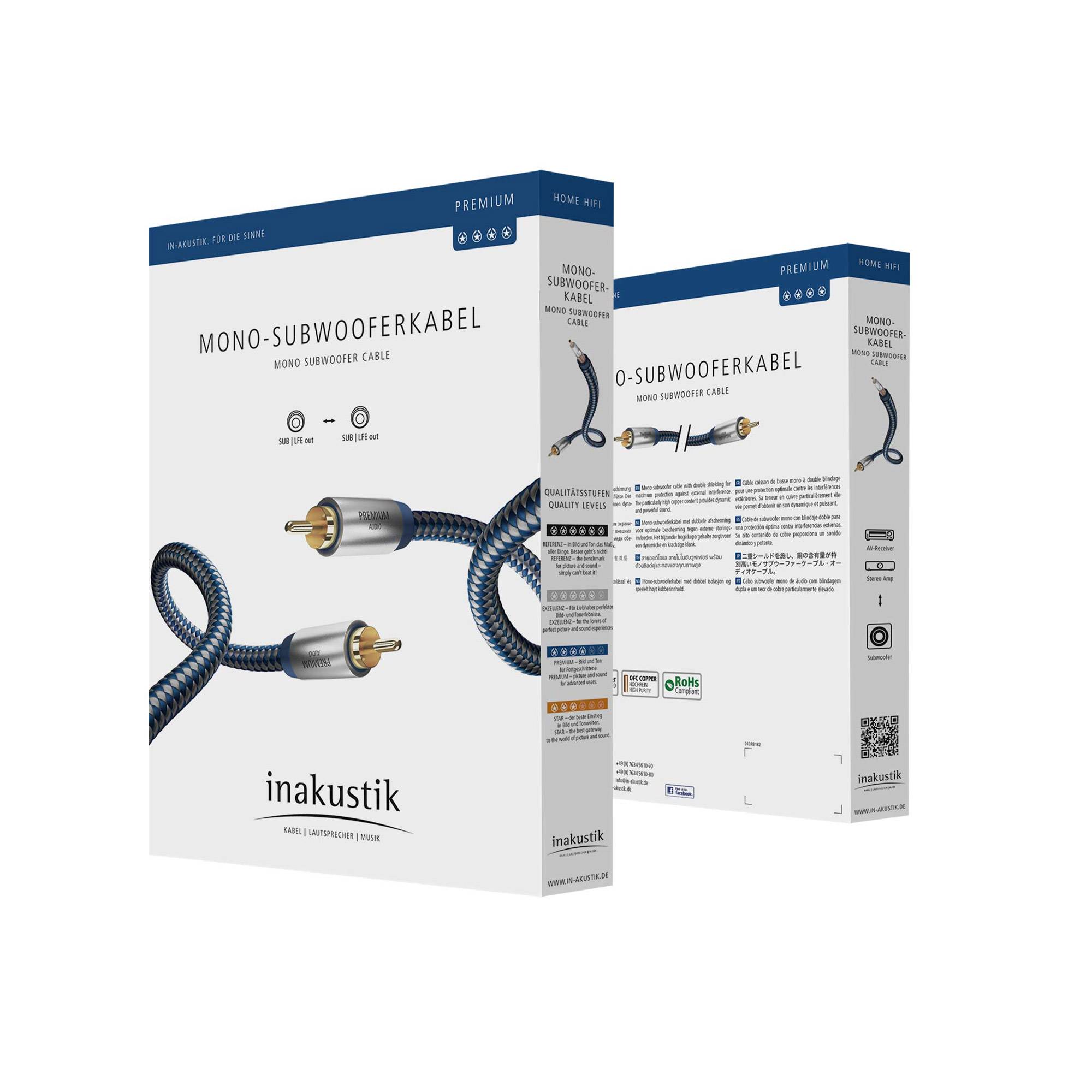Inakustik 00408051 RCA Audio/phono Cable [1x RCA plug (phono) - 1x RCA plug (phono)] 5.00 m Blue, Grey gold plated conne-1