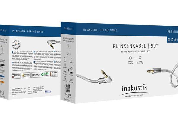 Inakustik 4104015 Jack Audio/phono Cable [1x Jack plug 3.5 mm - 1x Jack plug 3.5 mm] 1.50 m White, Silver gold plated co-1