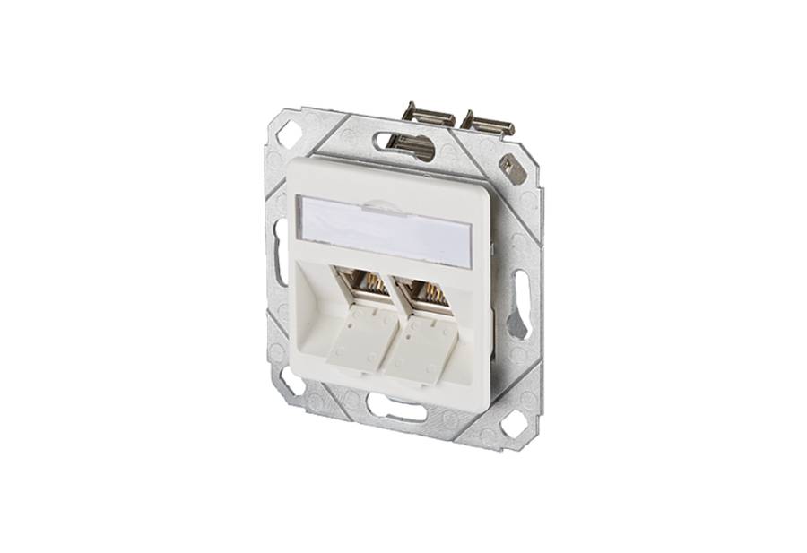 Metz Connect Network outlet Flush mount Insert with main panel CAT 6 2 ports Pure white-1
