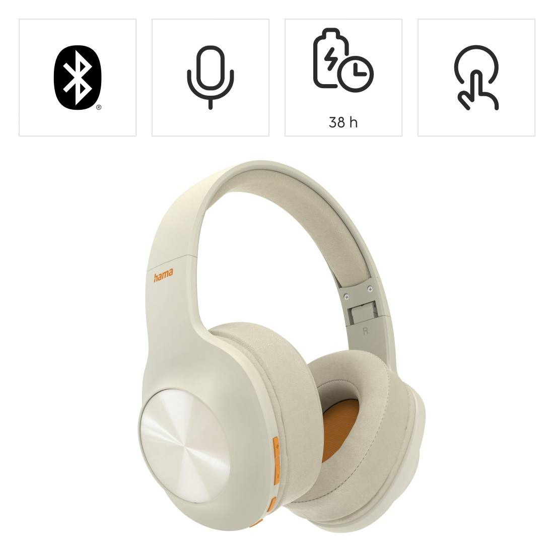 Hama Over-ear headset Bluetooth® (1075101) Stereo Beige Foldable, Headset, Volume control Hi-Fi-2