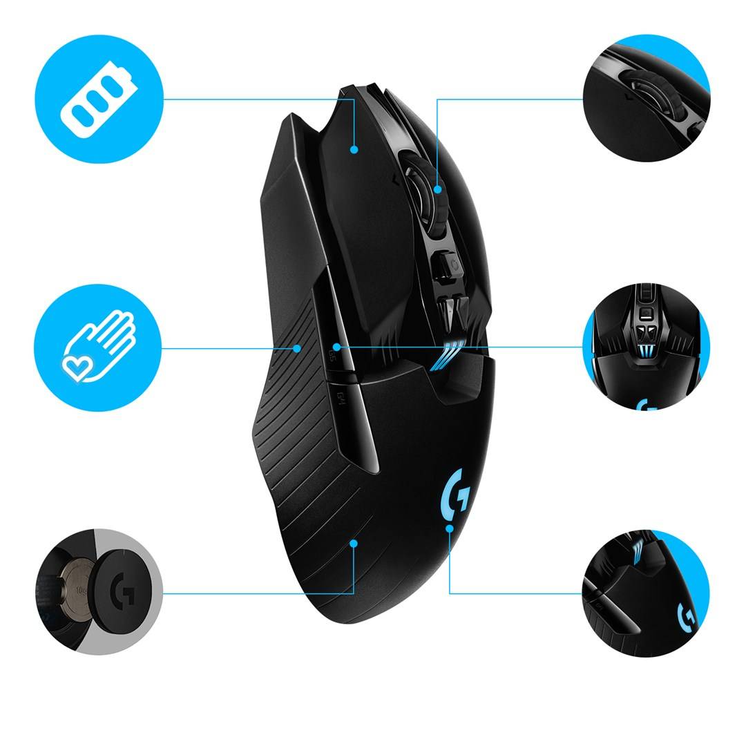 Logitech Gaming G903 Lightspeed Gaming mouse Radio Optical Black 11 Buttons 16000 dpi Backlit, Rechargeable, Wireless ch-12