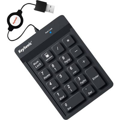 Keysonic ACK-118BK USB Numeric keypad Flexible, Cable rewind, Dustproof, Splashproof Black