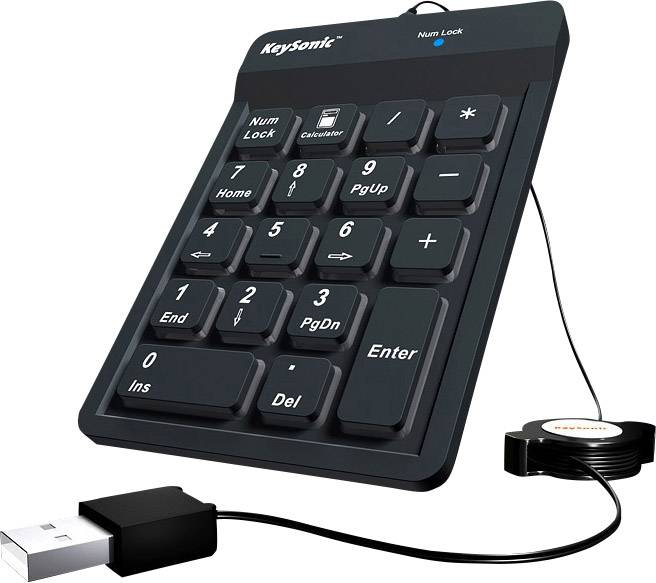 Keysonic ACK-118BK USB Numeric keypad Flexible, Cable rewind, Dustproof, Splashproof Black-2