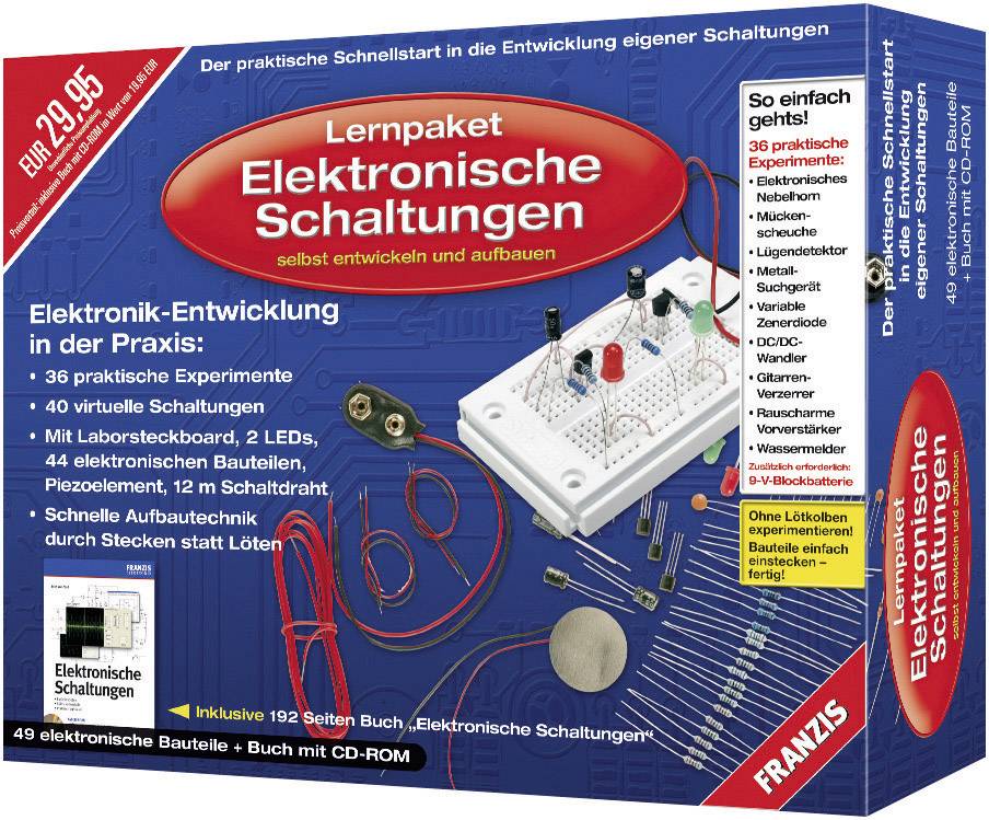 Learning Kit Box for 'Electronic Circuits'. Includes experimental breadboard, components, and book/CD-ROM for circuit development.