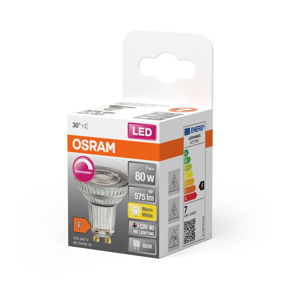 OSRAM HOMELIGHTING 4058075433663 LED (monochrome) EEC F (A - G) GU10 Reflector bulb 7 W = 80 W Warm white (Ø x L) 50 mm -1