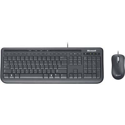 Microsoft WIRED DESKTOP 600 USB Keyboard and mouse set Splashproof German, QWERTZ Black