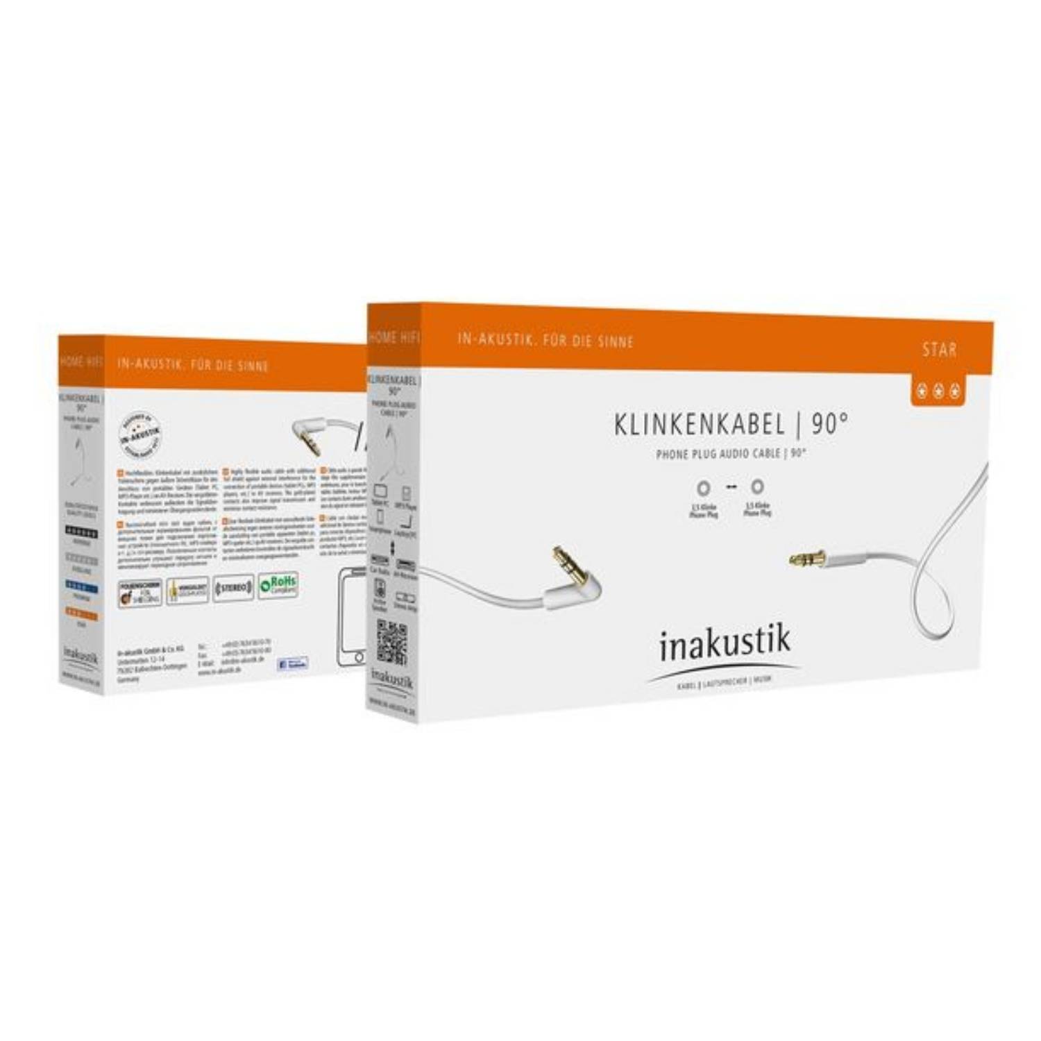 Inakustik 3104005 Jack Audio/phono Cable [1x Jack plug 3.5 mm - 1x Jack plug 3.5 mm] 0.50 m White, Silver gold plated co-3