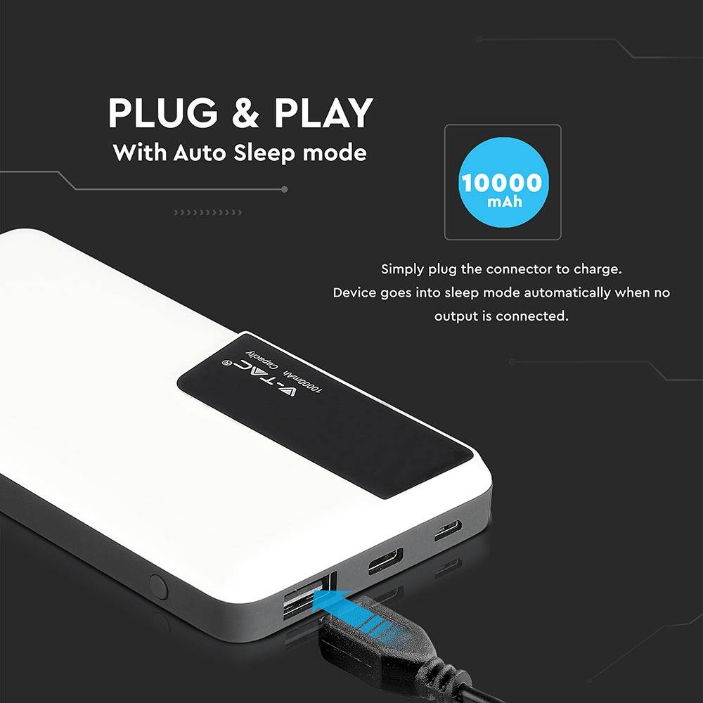 V-TAC VT-3511 WH Power bank 10000 mAh Li-ion USB, USB C® White Status display-1