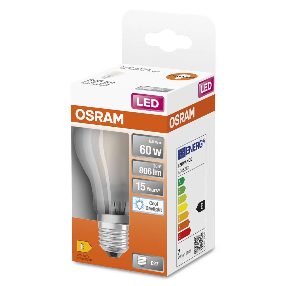 OSRAM 4058075466098 LED (monochrome) EEC E (A - G) E-27 Pear shape 7 W = 60 W Neutral white (Ø x L) 60 mm x 104 mm 1 pc(-2