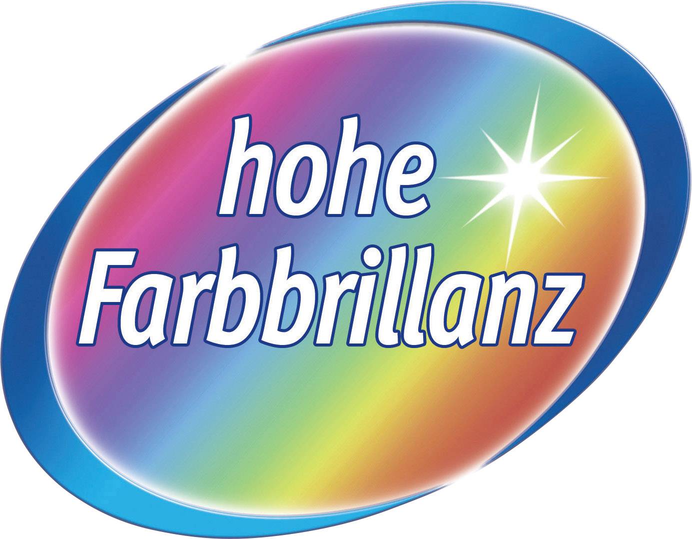 An oval logo with rainbow colours and the text 'high colour brilliance', surrounded by a blue frame and a star accent.